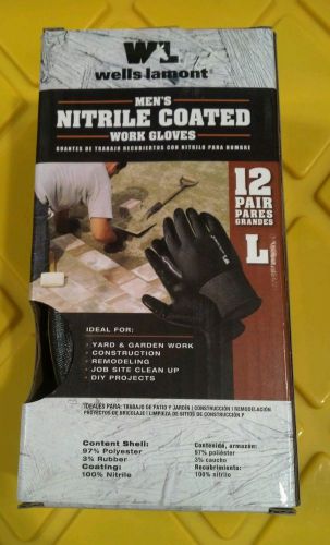 New Wells Lamont Mens Nitrile Coated Work Gloves Garden Gloves 12 Pack!  Large