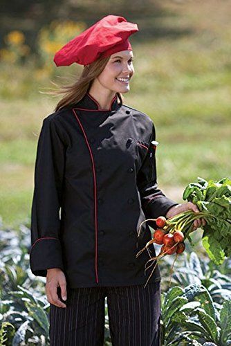 Uncommon Threads 0432 Adults Murano Chef Coat Black w/Red Piping X-Large