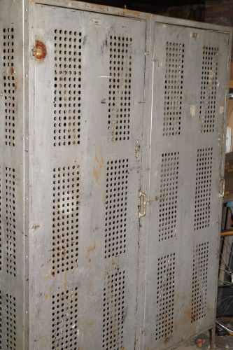 ANTIQUE FACTORY LOCKERS INDUSTRIAL ROUND HOLES DURAND STEEL 1909