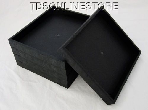 Lot of 5 black plastic stackable jewelry trays 8 by 7 inch for sale