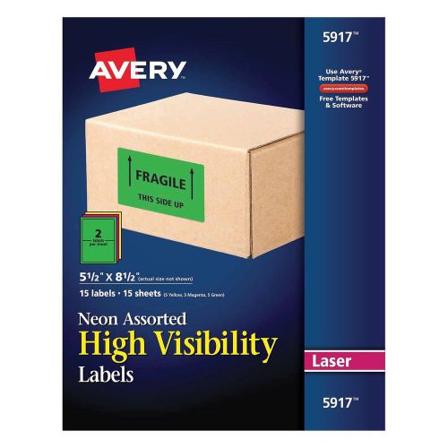 Avery Permanent Neon Rectangular Labels for Laser Printers, 5-1/2-Inch x 8-1/...