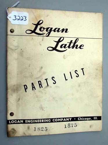 Logan Lathe Parts List  1825  1875 (Inv..18068) COPY