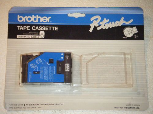 Brother p-touch tc-20 1 of a 2 pack tape cassette black on white labels for sale