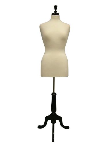Female Fully Pinnable Mannequin Dress Form 37&#034;26&#034;36&#034; White On Black Wooden Tr...