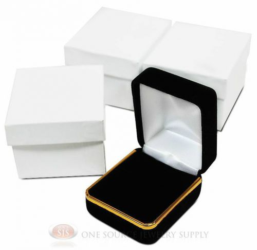 3 Piece Black Velvet Ring Jewelry Gift Boxes Gold Trim 1 7/8&#034; x 2 1/8&#034; x 1 1/2&#034;H