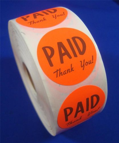 1000 Self-Adhesive Paid Thank You Labels 1 3/8&#034; Stickers Retail Store Supplies