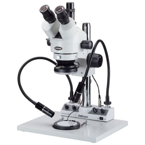 7x-45x stereo trinocular microscope with pillar stand and 4-way lighting system for sale