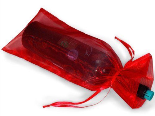 10 Red Bottle &amp; Wine Organza Gift Wrap Bag