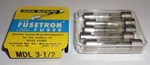 BOX OF 5 NOS TYPE 3AG BUSSMANN  MDL 3-1/2 AMP SLOW BLOWING FUSES  250V