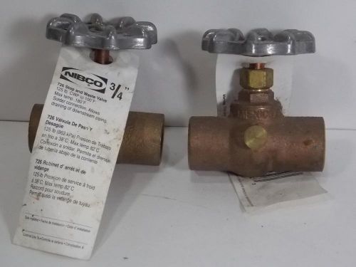 LOT OF 2 NEW OLD STOCK NIBCO 3/4&#034; STOP AND WASTE VALVES SOLDER CONNECTION
