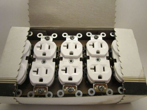 Nib leviton cr20-w duplex receptacle lot of 10, 20 a - white self-grounding for sale
