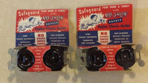 2 VINTAGE NO-SHOK SAFETY DUPLEX ELECTRIC OUTLETS ORIG PACKAGING BELL ELECTRIC CO