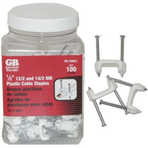 1/2&#034; White Nm Plastic Cable Staples, 100Pcs/Jar Gardner Bender Staples PS-150ZJ