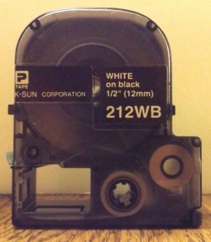K-Sun 212WB White On Black Tape 1/2&#034; 12mm LabelShop Label Tape 2001XL &amp; 2020LSTB