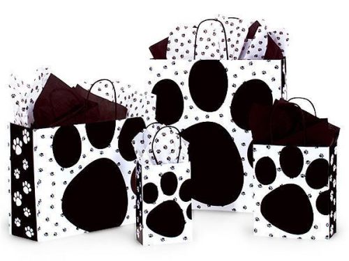 125 Black White Paw Print Shopping Gift Bags Wholesale Retail Pet Shop Dog Store