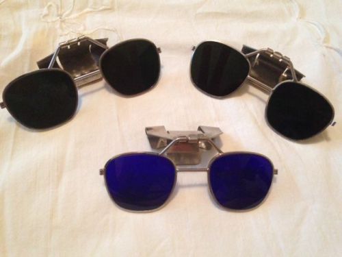 Lot of 3 vtg klip lift blue &amp; grey green welding biker safety glasses steam punk for sale
