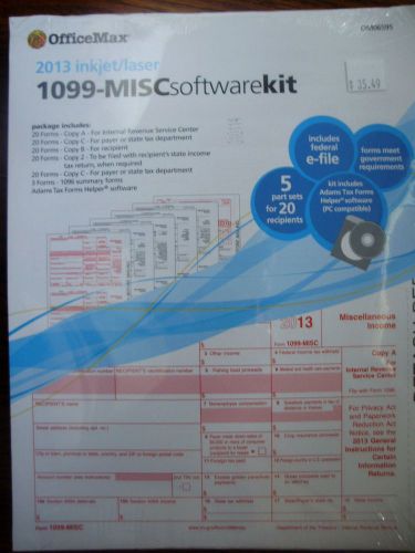 1099 - Misc Software Tax Kit for Year 2013 /  20 -- 1099 Tax Forms
