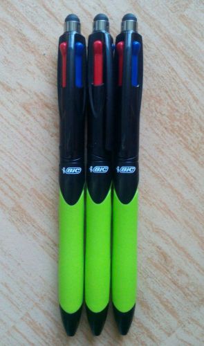 New original 3 x BIC 4 color grip STYLUS ball pen 4C NEW GREEN BODY touch screen