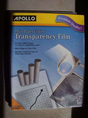 Apollo Transparency Film Plain Paper Copier 50 Sheets 8 1/2 x 11 PP100C-50 NIB