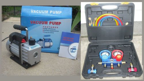 Hvac a/c kit - r134a manifold gauge,case &amp; 3cfm 1/3hp pump --- used once --- for sale