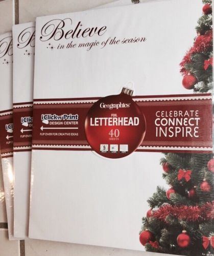 3 Pks Geographics Christmas Letterhead Believe Red Foil Inkjet Laser 120 Sheets