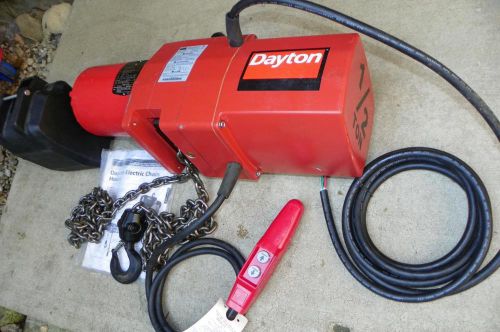 New dayton electric chain hoist 1/2 ton 10ft lift 16 fpm 230/460 3 phase 1000lb for sale