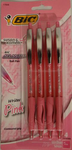 NEW Pink Bic Atlantis Ball Pen 4 pack Set Breast Cancer Awareness Susan G. Komen