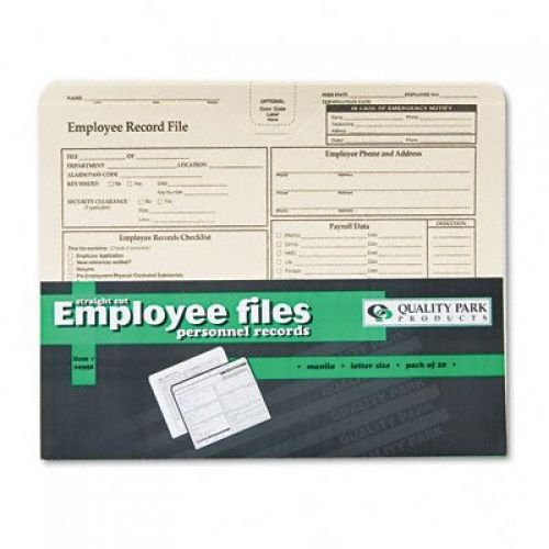Quality Park Employee Record Folder, Top Tab, Letter, Manila, Pack of 20 (69998)