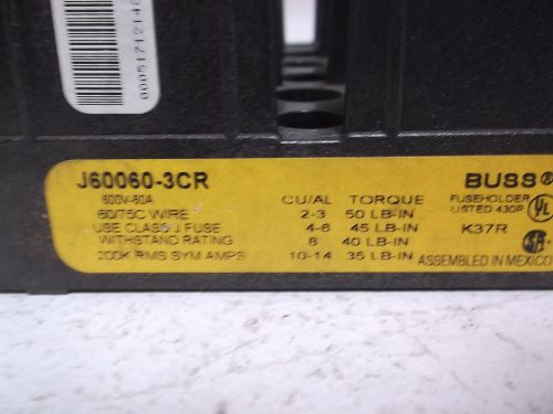 LOT OF 3 BUSSMAN J60060-3CR FUSE BLOCK 60 AMP *USED*