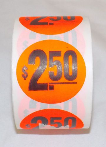 NEW! 1-1/2&#034; $2.50 ORANGE PRICING LABELS/STICKERS STANDARD SIZE UNUSED ROLL