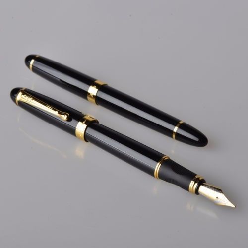 Students Collectable Vintage Fountain Pen Medium Nib Black &amp; Gold  dd