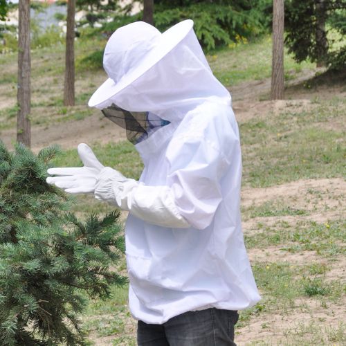 Protective Bee Keeping Jacket Veil Suit Smock &amp; Beekeeping Long Sleeve Gloves