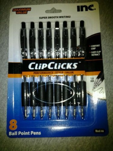 inc Clip Clicks 8 pack ball point pens black