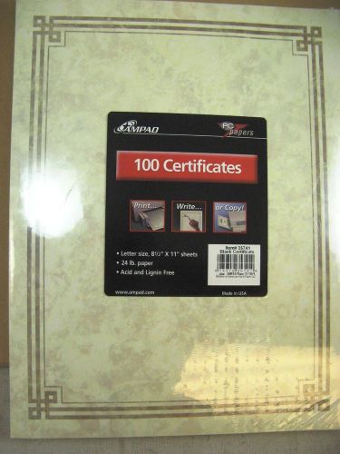 AMPAD 35741 100 Blank 8 1/2&#034; X 11&#034; Certificates 24# Paper - New/Sealed