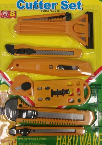 8 pc utility cutter set snap-off razor knife scraper carton box envelope opener for sale