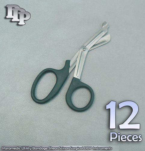 12Pcs Paramedic Utility Bandage Shear Scissor5.5&#034;Dark Green Handle DDP Instrumen