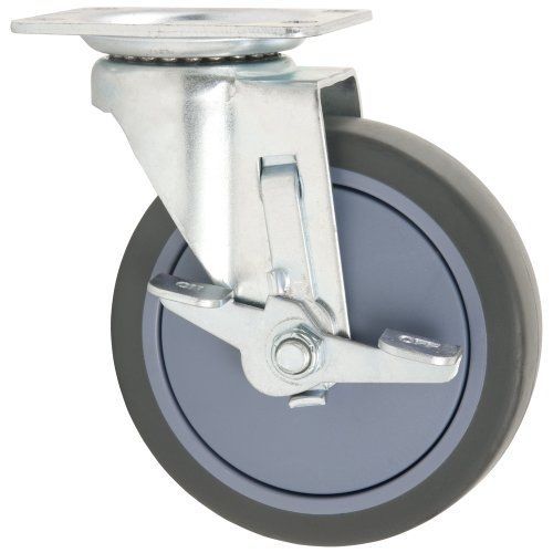 Waxman 4031555T 5 inch Rubber Plate Swivel Caster with Brake, Grey Tire and