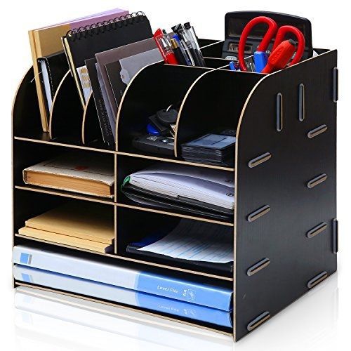 Black card board desktop caddy organizer shelf rack / mail sorter / pen &amp; pencil for sale