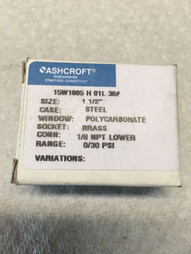 Ashcroft 15W1005-H-01L-VAC 1 1/2&#034; Pressure Gauge 0-30 Hg LM 1/8&#034; NPT New