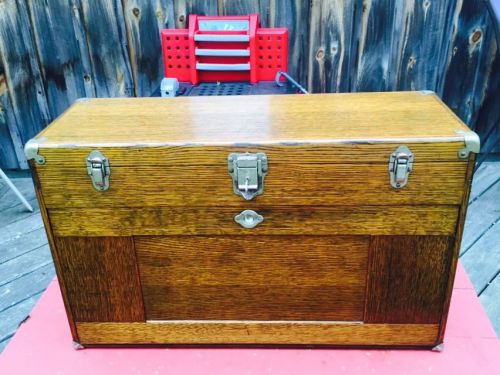 Vintage Gerstner USA large oak Machinist tool chest box