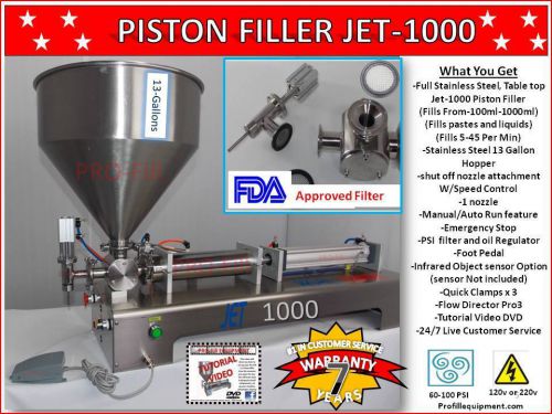 Piston filler single head jet-1000 fills liquid, paste, peanut butter for sale
