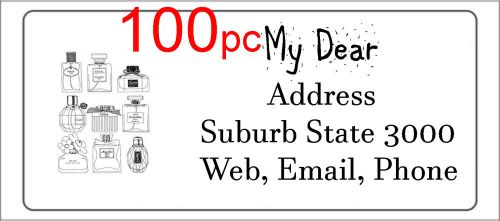 100 Personalised return address label adhesive mailing sticker 56x25mm perfumes