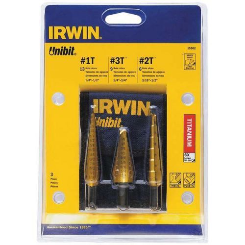UNIBIT 3 PC Step Drill Sets - Shank Size : 1/4&#034;, 3/8&#034; TiN Coated
