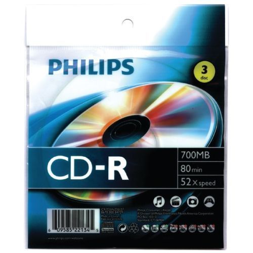 3 Pack Philips CD-R 700MB 80 Min 52x Speed New Free Shipping