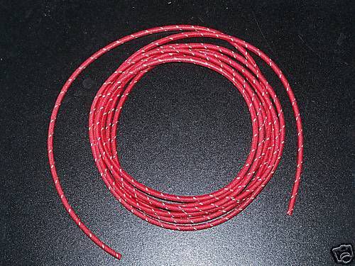 Cloth covered primary wire red w/ white 14 gauge 10 ft for sale