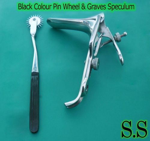 Graves Vaginal Speculum Small &amp; Black Colour Pin wheel Gynecology Instrument