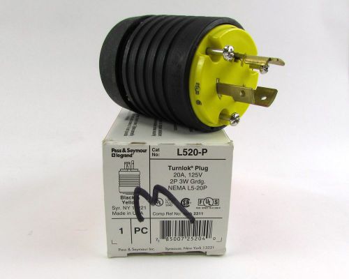 Pass &amp; seymour legrand l520-p turnlok connector plug 20a 125v black yellow =nos= for sale