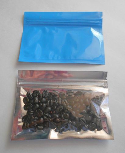 100 blue/clear (5x3.5) horizontal foil pouches, mylar ziplock bags, smell proof for sale