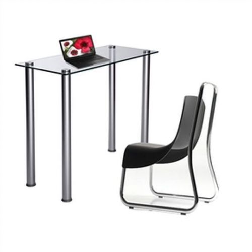 Silver Metal Laptop Computer Desk with Clear Tempered Glass Top