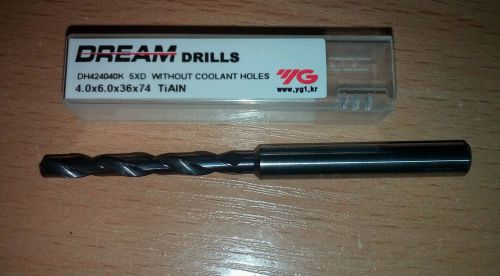 YG1, DREAM DRILLS 4mm, DH424040K 5xD, without coolant holes pack(1PCS)
